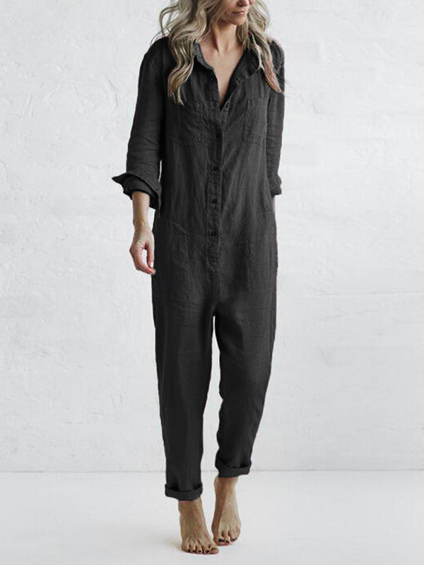 FRIDA - LANGÄRMELIGER JUMPSUIT MIT KNÖPFEN