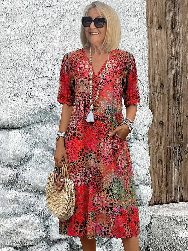 BRIGITTE - KLEID MIDI LOCKER MIT MUSTER
