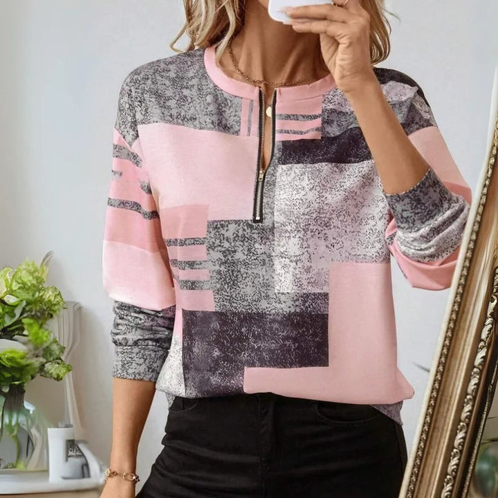 AGNES - GEMUSTERTER ZIPPER-SWEATER