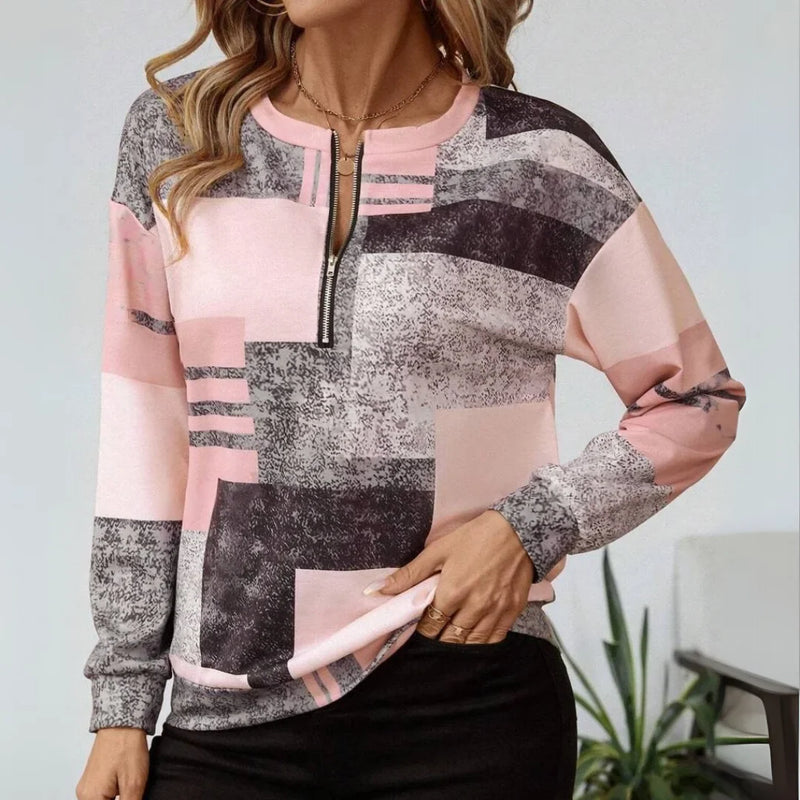 AGNES - GEMUSTERTER ZIPPER-SWEATER