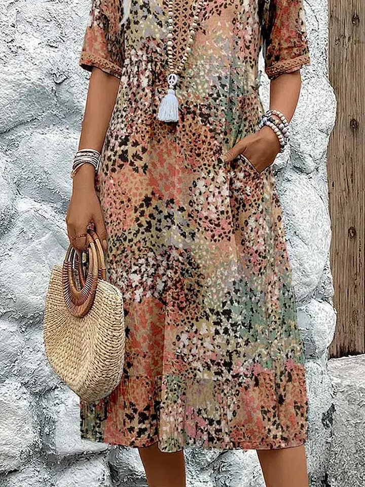 BRIGITTE - KLEID MIDI LOCKER MIT MUSTER