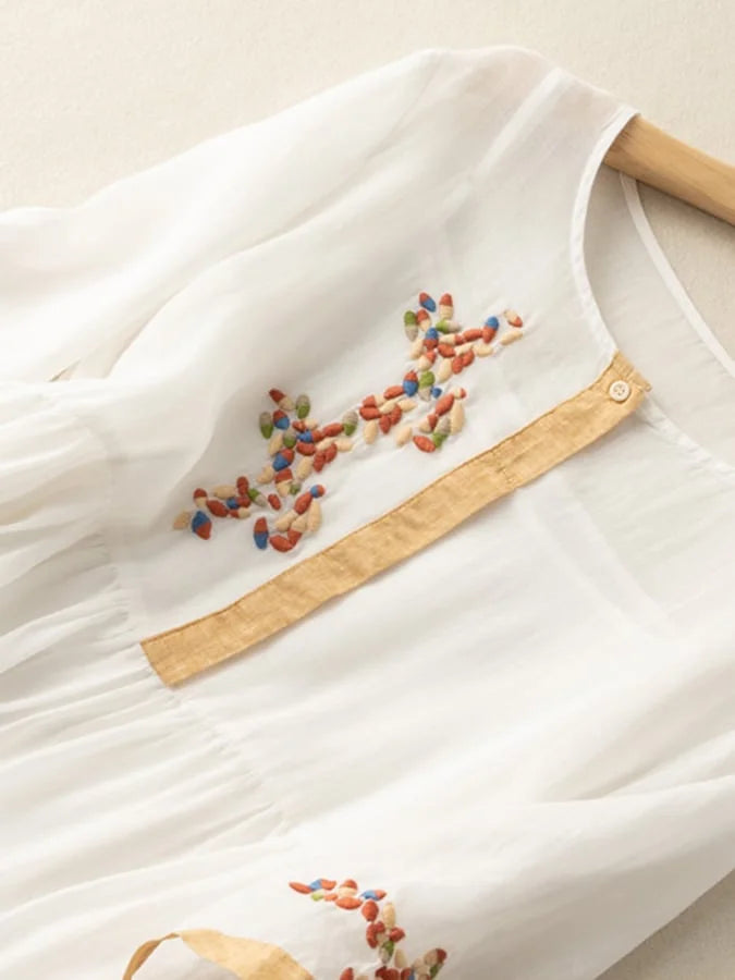 MARIANGELA - GESTICKTES LEINEN-MIDIKLEID
