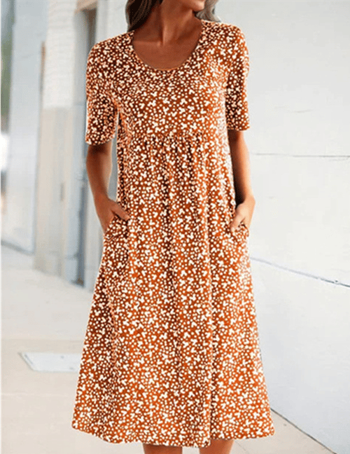 XANDRA - MIDI-KLEID MIT KURZEN ÄRMELN