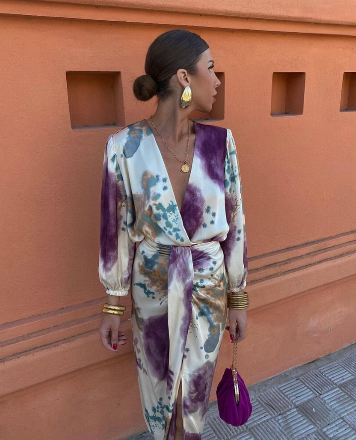 HERMINA - KLEID MIT LANGE ÄRMEL UND WICKELDESIGN