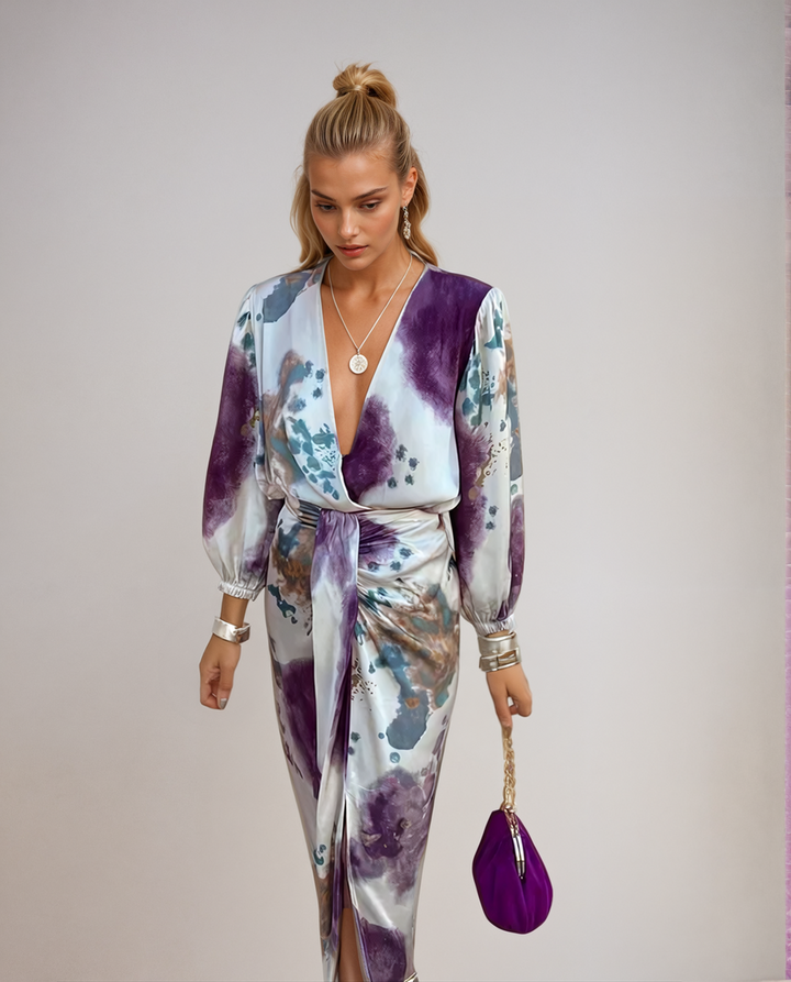 HERMINA - KLEID MIT LANGE ÄRMEL UND WICKELDESIGN