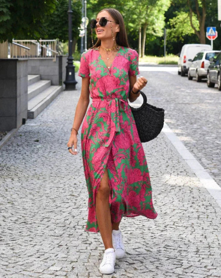 AMINA - LANGES WICKELKLEID MIT PRINT