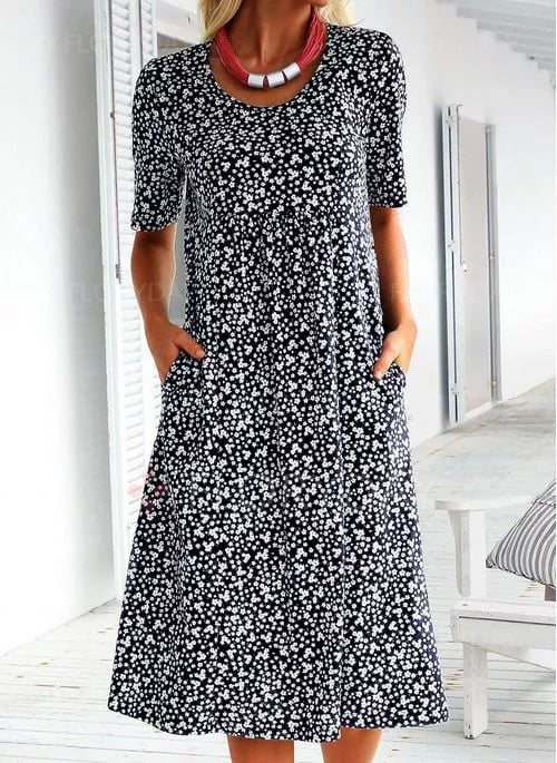 XANDRA - MIDI-KLEID MIT KURZEN ÄRMELN