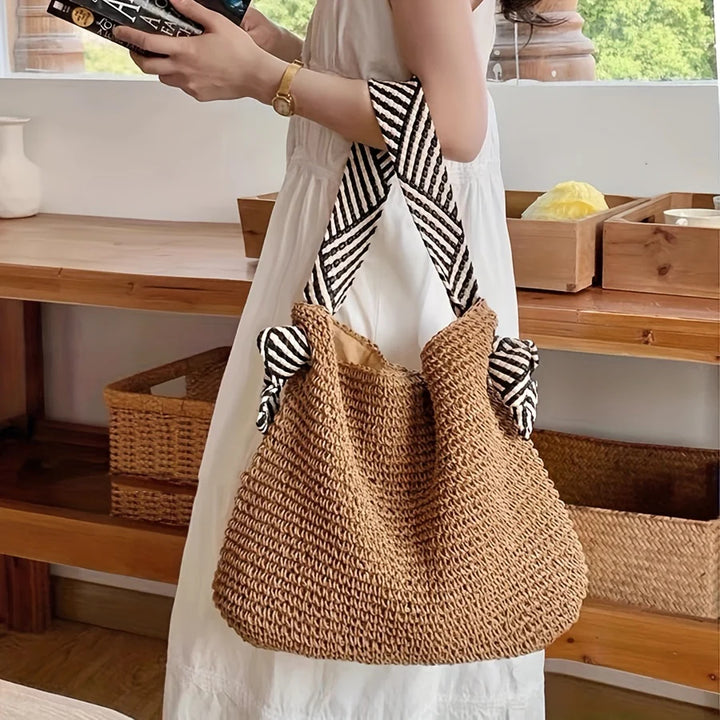 SHALEEN - GEFLOCHTENE TASCHE MIT STOFFHENKELN