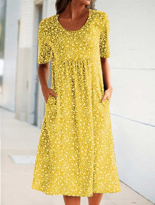 XANDRA - MIDI-KLEID MIT KURZEN ÄRMELN