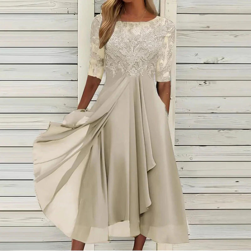 ERNA - SPITZENBESATZ KLEID MIT HALBLANGEN ÄRMELN