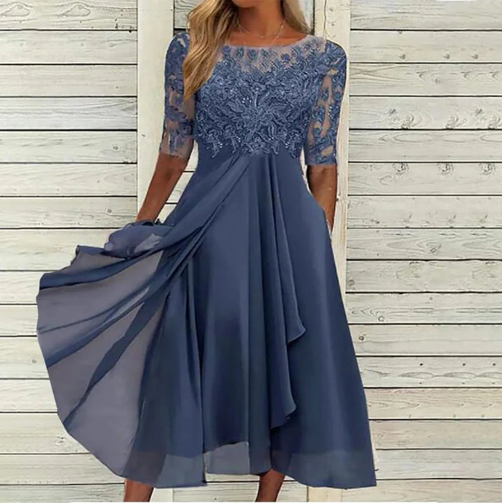 ERNA - SPITZENBESATZ KLEID MIT HALBLANGEN ÄRMELN