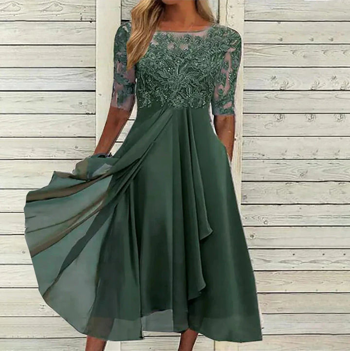 ERNA - SPITZENBESATZ KLEID MIT HALBLANGEN ÄRMELN