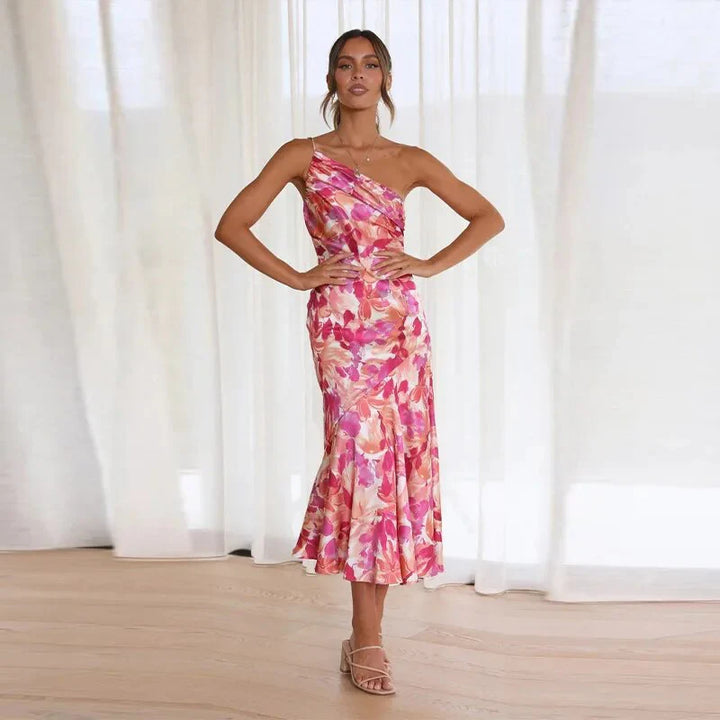KORDULA - ASYMMETRISCHES MIDIKLEID MIT MUSTER