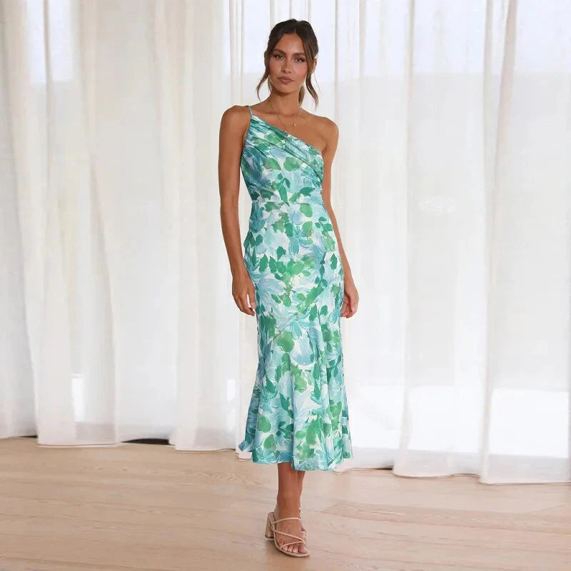 KORDULA - ASYMMETRISCHES MIDIKLEID MIT MUSTER