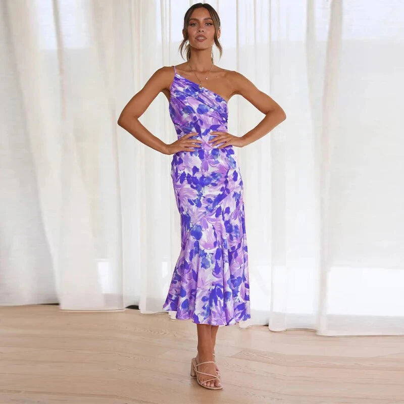 KORDULA - ASYMMETRISCHES MIDIKLEID MIT MUSTER