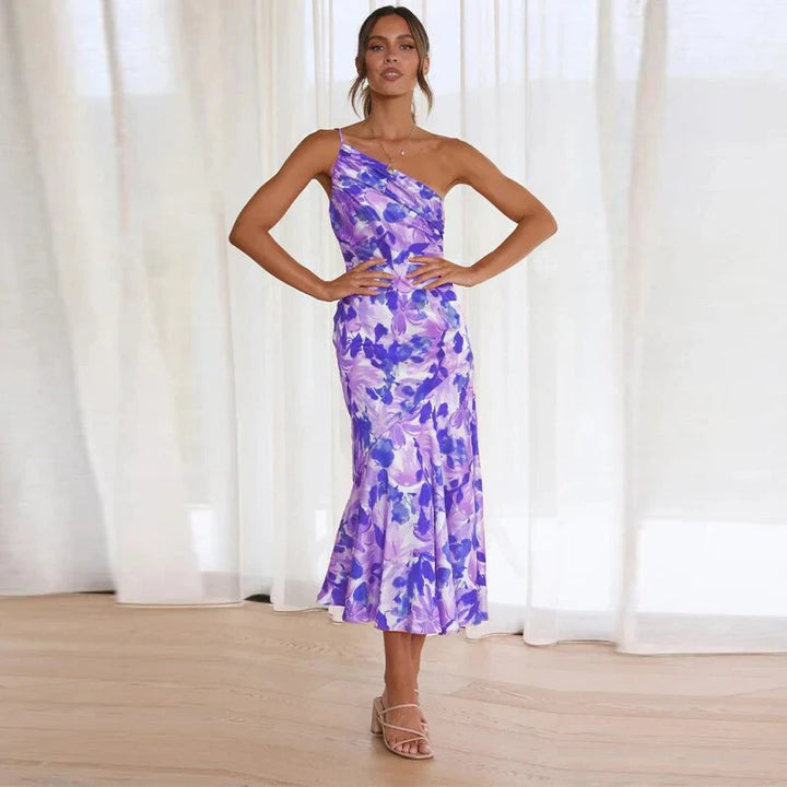 KORDULA - ASYMMETRISCHES MIDIKLEID MIT MUSTER