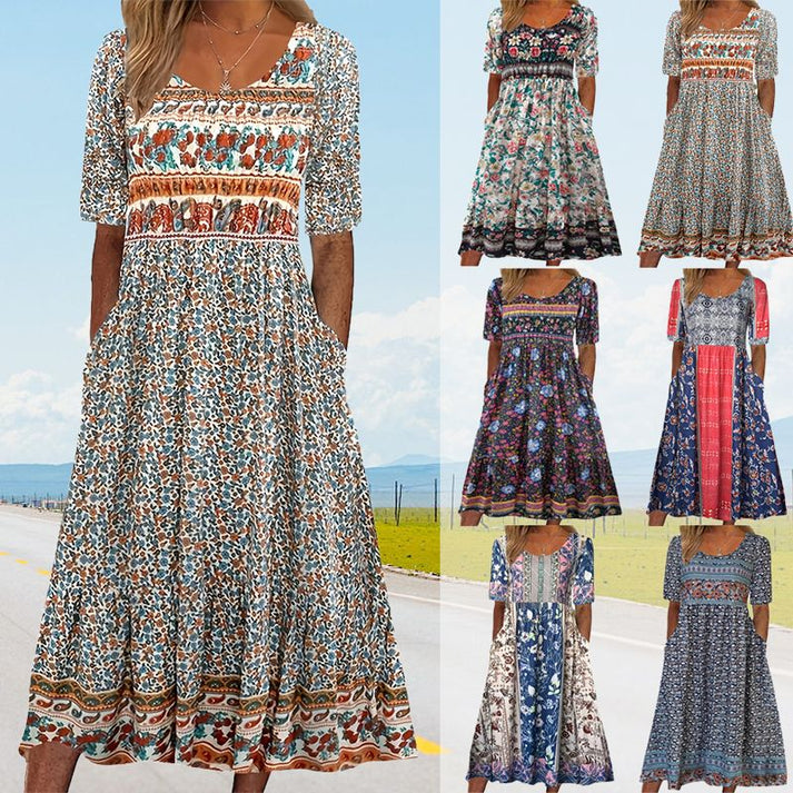 ELARA – MIDIKLEID AUS BEDRUCKTER BAUMWOLLE