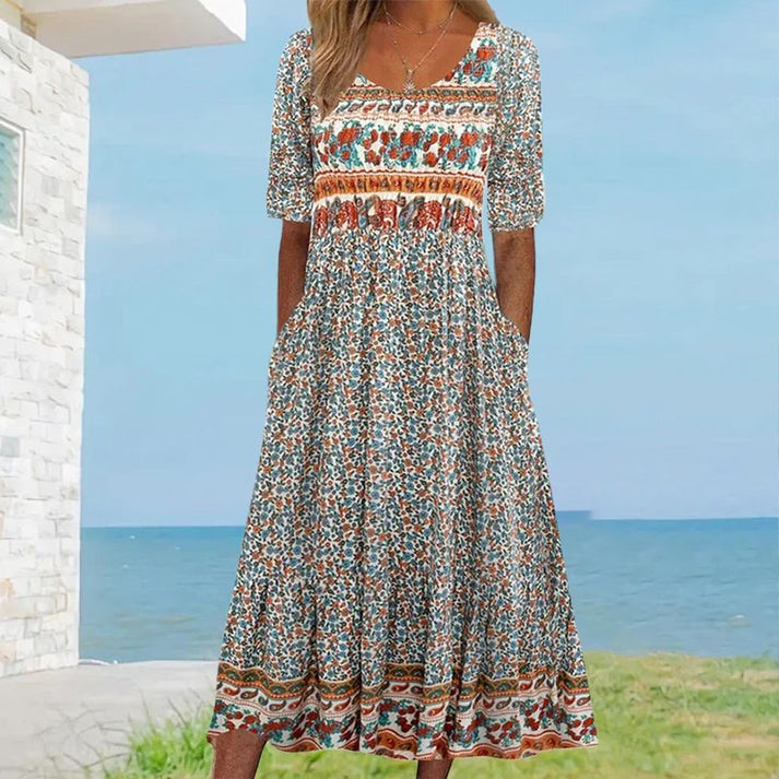 ELARA – MIDIKLEID AUS BEDRUCKTER BAUMWOLLE