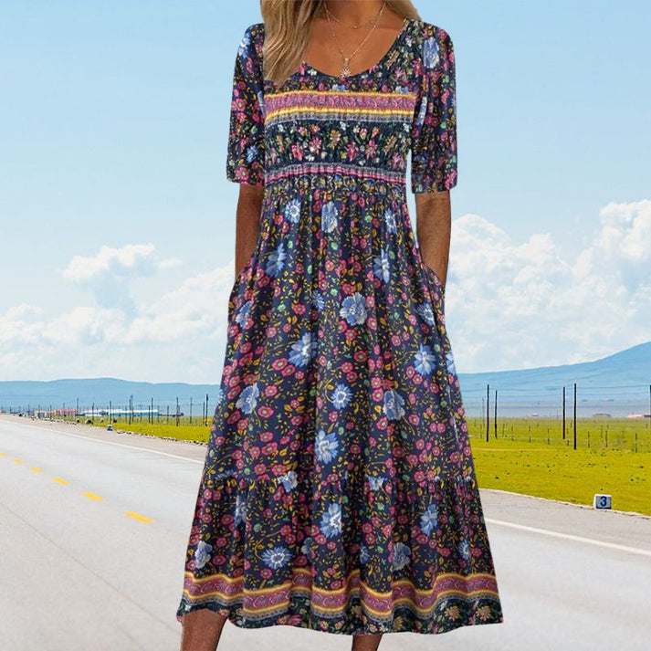 ELARA – MIDIKLEID AUS BEDRUCKTER BAUMWOLLE