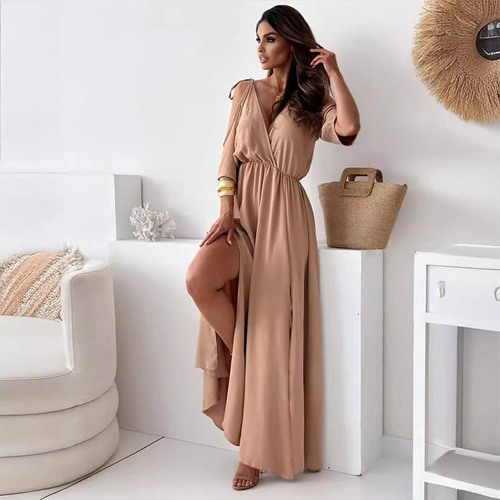 ZELINDA - LANGES KLEID MIT V-AUSSCHNITT