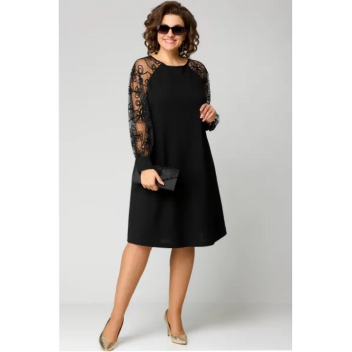 MALEA - KLEID MIT BESTICKTEN ÄRMELN