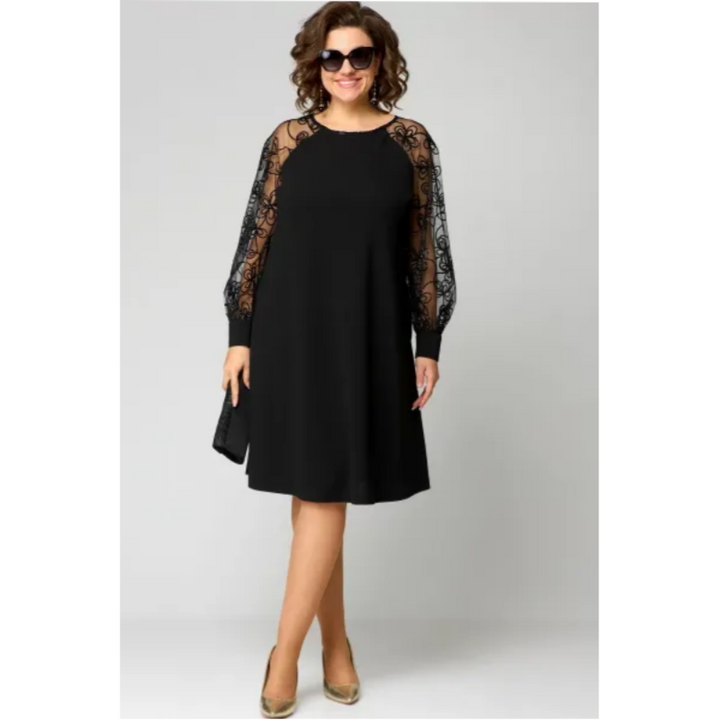 MALEA - KLEID MIT BESTICKTEN ÄRMELN