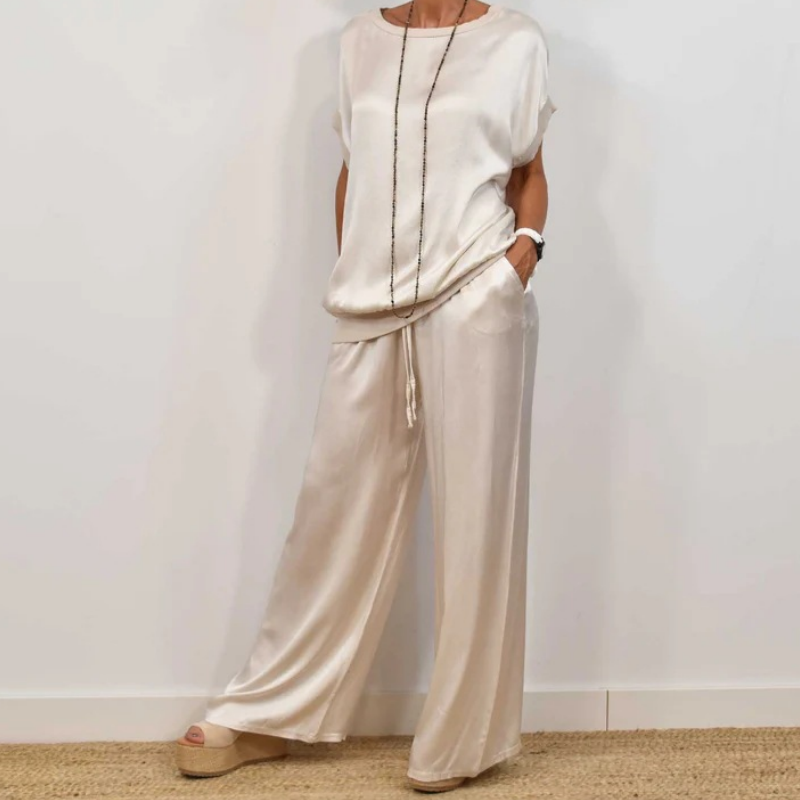 DENISE - SET AUS SATINTOP UND FLIESSENDER HOSE