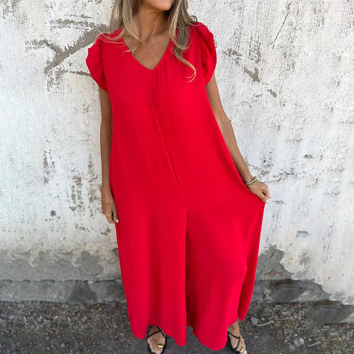 MARINA - JUMPSUIT MIT V-AUSSCHNITT