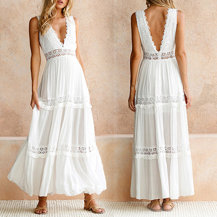 EMINE - LANGES KLEID MIT V-AUSSCHNITT