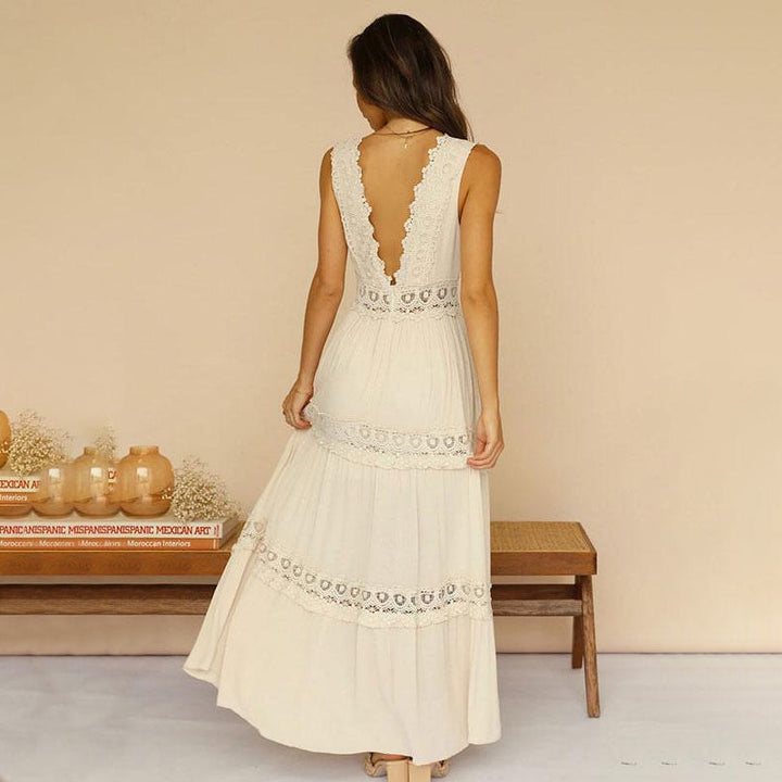 EMINE - LANGES KLEID MIT V-AUSSCHNITT