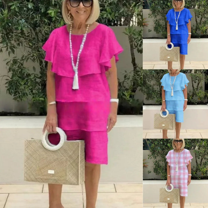 NILAY - KLEID MIT VOLANTS UND GERADEM SCHNITT