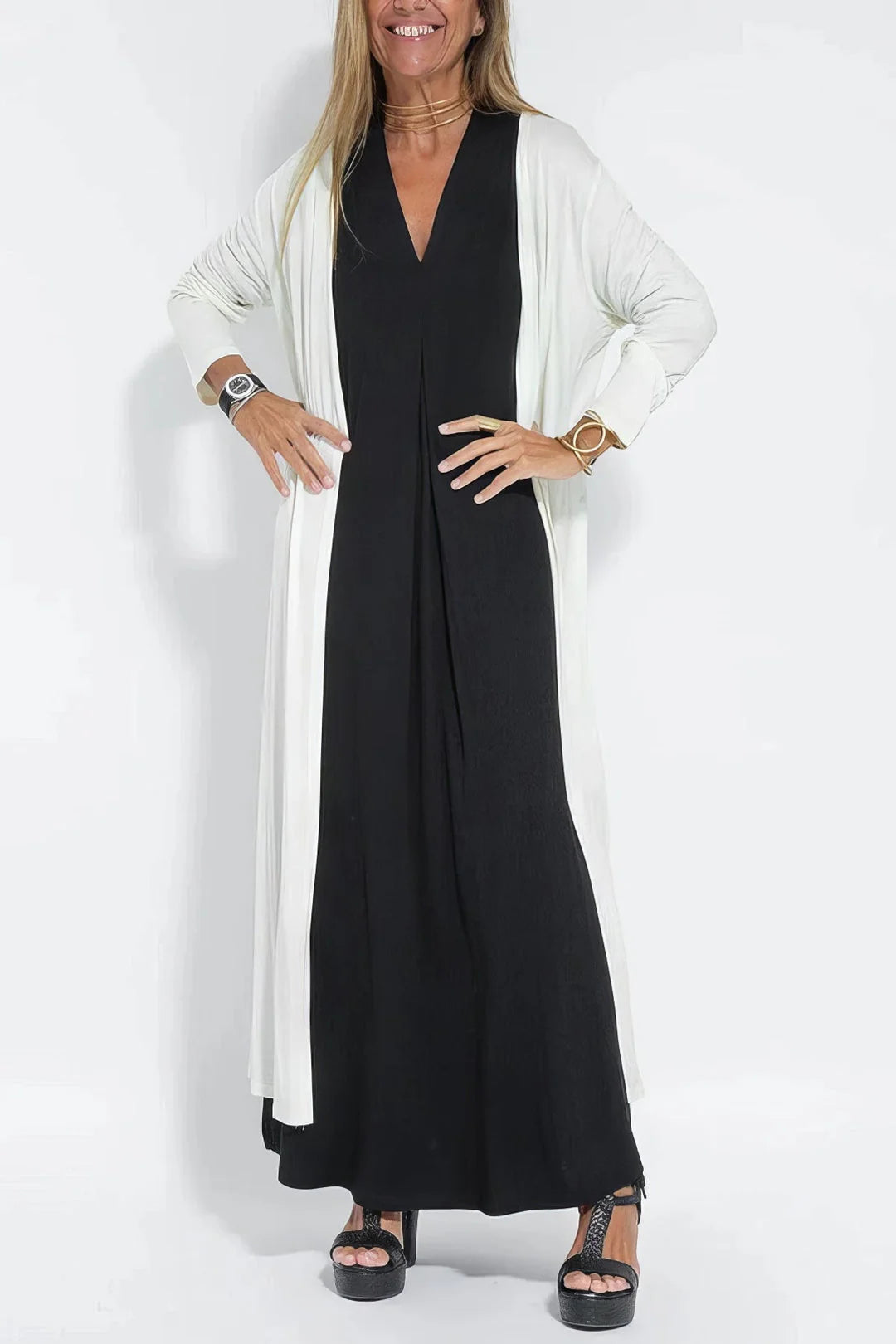 FLORENTINE - ELEGANTES LANGES KLEID MIT STRICKJACKE
