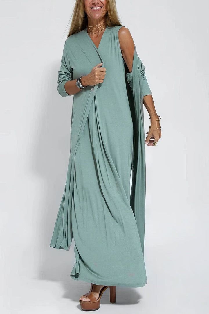 FLORENTINE - ELEGANTES LANGES KLEID MIT STRICKJACKE